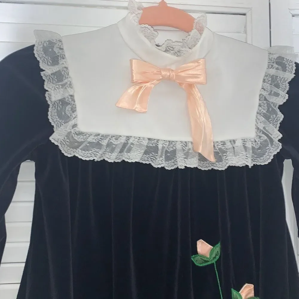Vintage Bonnie Jean Velvet Lace Bib Collar Dress Size‎ 6